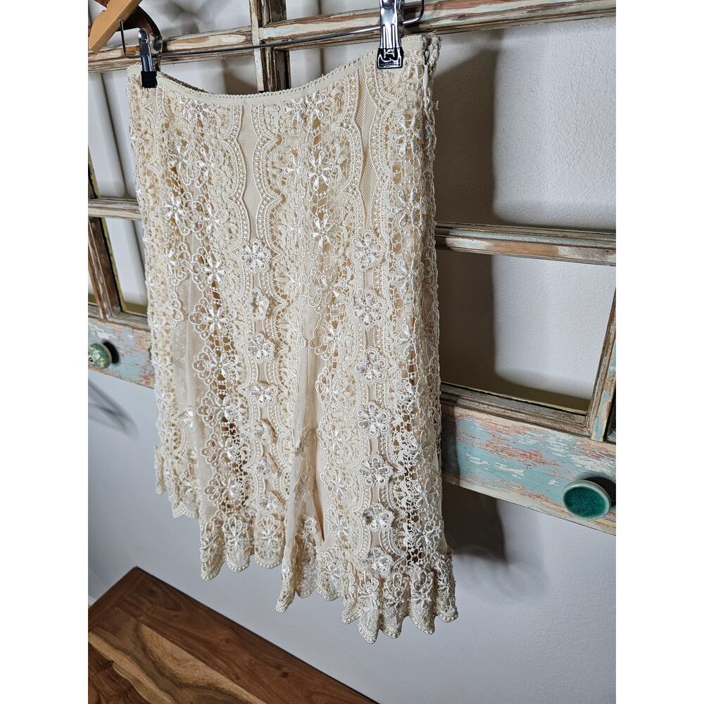 Antonio Melani Women's Ivory Lined A-line Lace Skirt Size 4 - Picture 3 of 10
